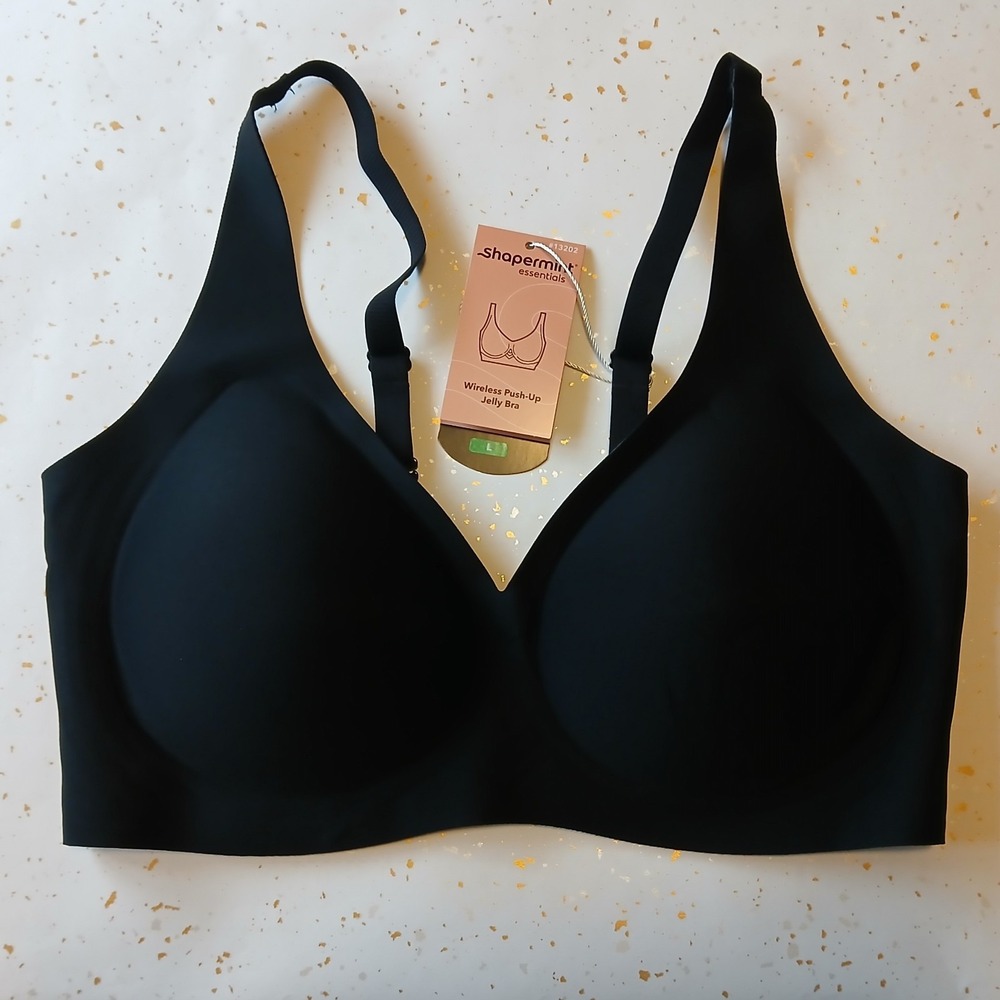 NWT Shapermint Essentials Wireless Push-Up Jelly Bra Black Size Large